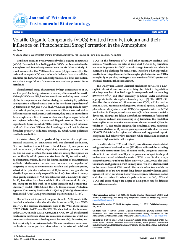 (PDF) Volatile Organic Compounds (VOCs) Emitted from Petroleum and ...