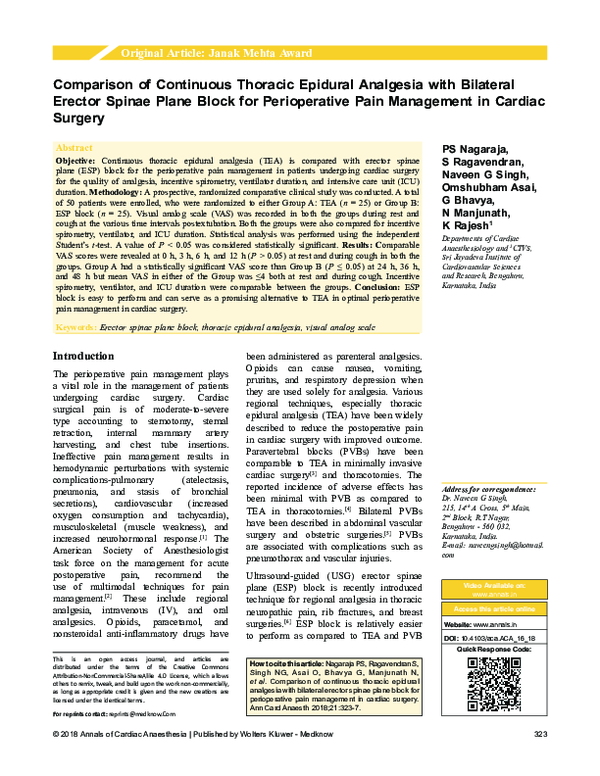 (PDF) Comparison of continuous thoracic epidural and paravertebral ...