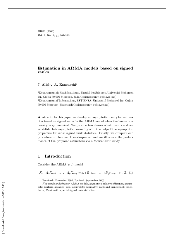 (PDF) Estimation in Arma Models Based on Signedv Ranks