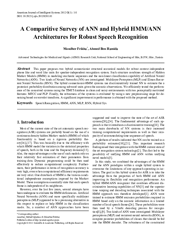 (PDF) A Comparitive Survey of ANN and Hybrid HMM/ANN Architectures for ...