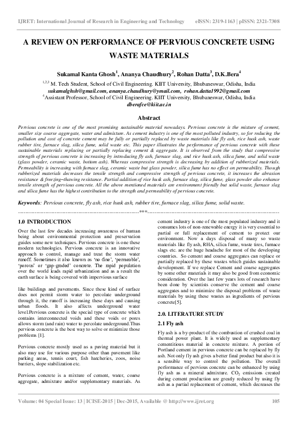 (PDF) A Review on Performance of Pervious Concrete Using Waste Materials