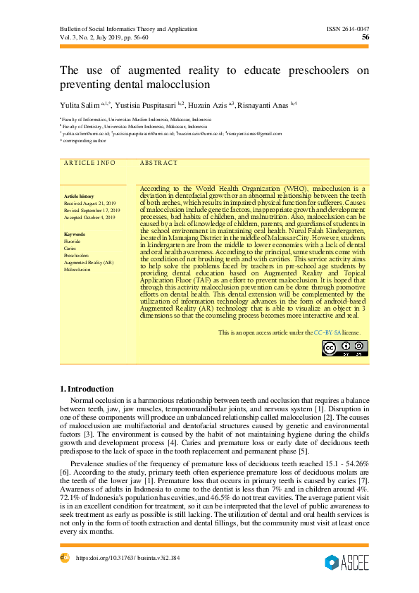 (PDF) Augmented Reality for Dental Education in Preschool