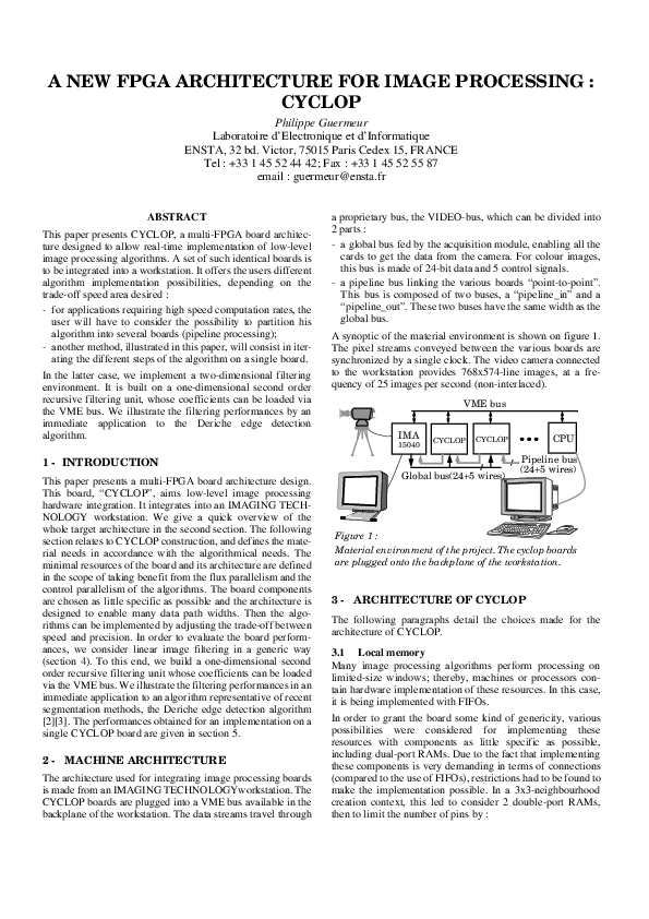(PDF) A new FPGA architecture for image processing: CYCLOP