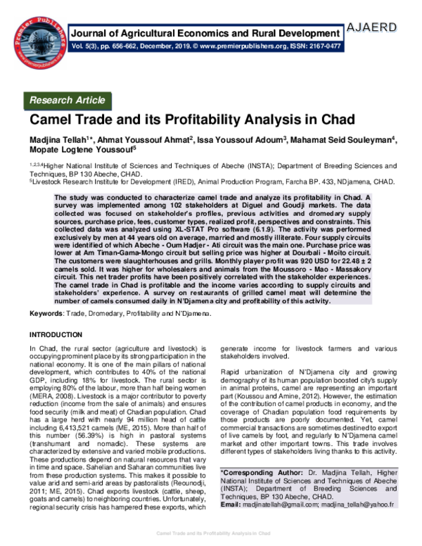 (PDF) Camel Trade and its Profitability Analysis in Chad