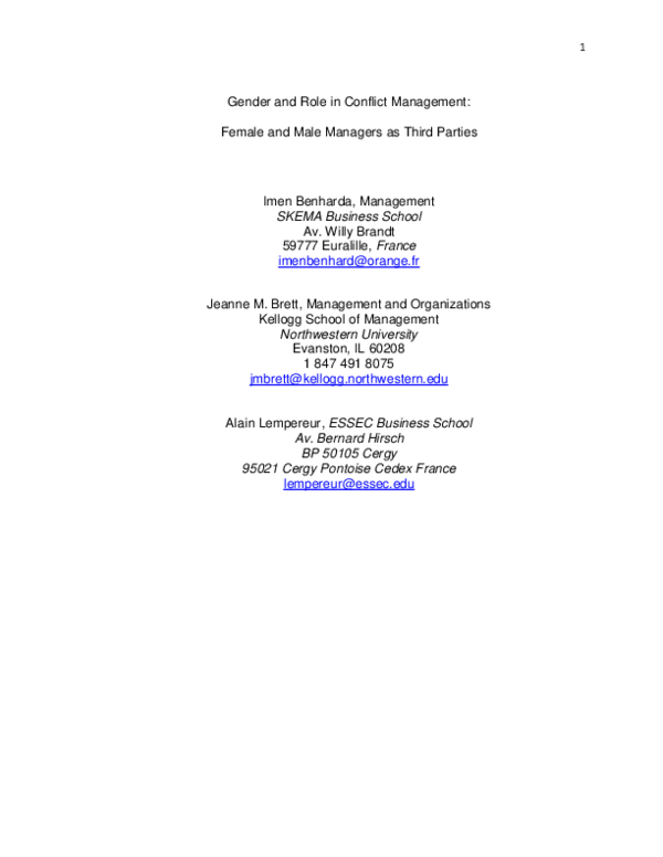 (PDF) Gender and Role in Conflict Management: Female and Male Managers ...