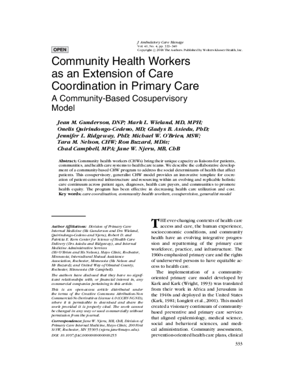 (PDF) Community Health Workers as an Extension of Care Coordination in ...