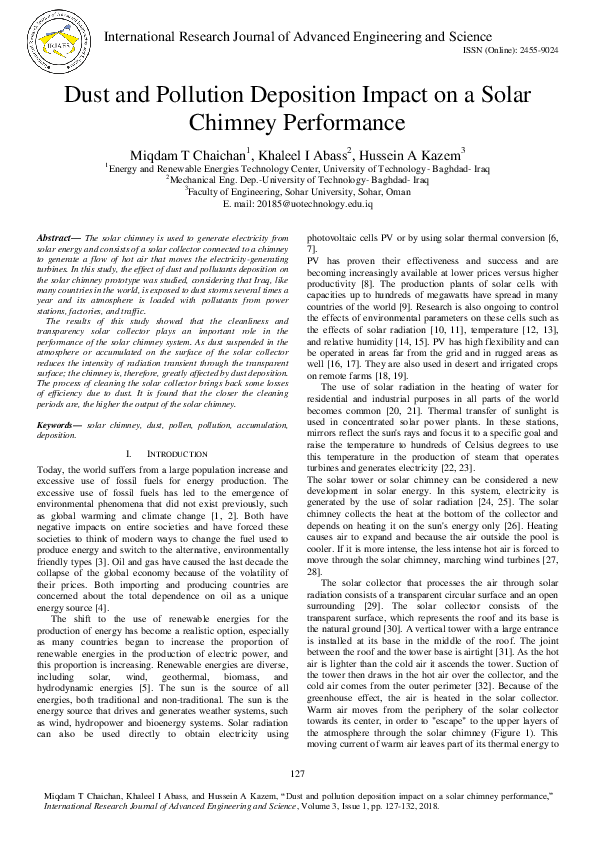 (PDF) Dust and Pollution Deposition Impact on a Solar Chimney Performance