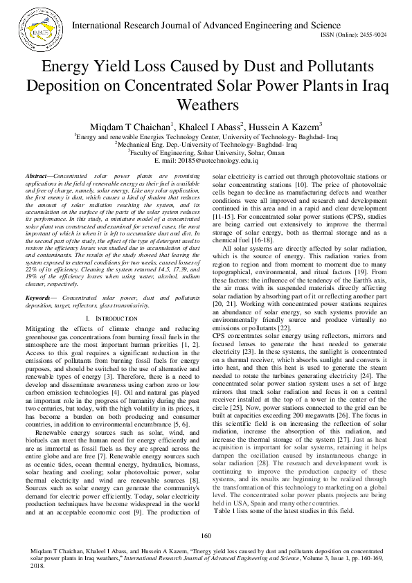 (PDF) Energy Yield Loss Caused by Dust and Pollutants Deposition on ...