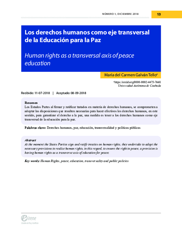 (PDF) Los derechos humanos como eje transversal de la Educación para la Paz