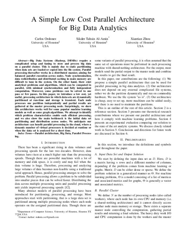 (PDF) A Simple Low Cost Parallel Architecture for Big Data Analytics