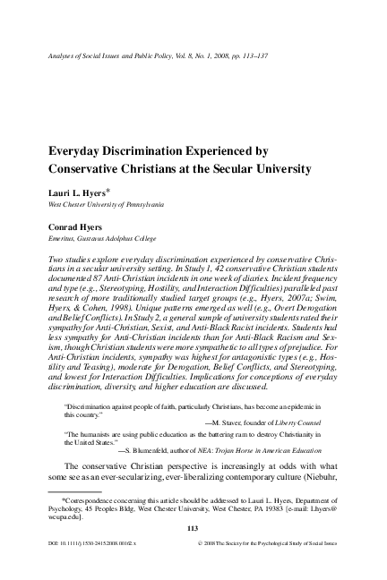 (PDF) Everyday Discrimination Experienced by Conservative Christians at ...