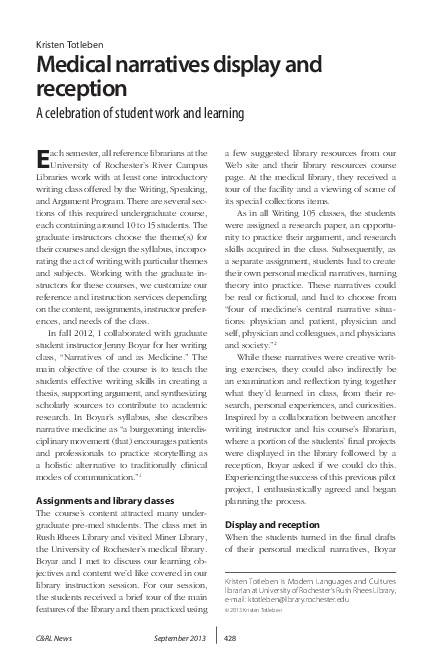 (PDF) Medical narratives display and reception: A celebration of ...