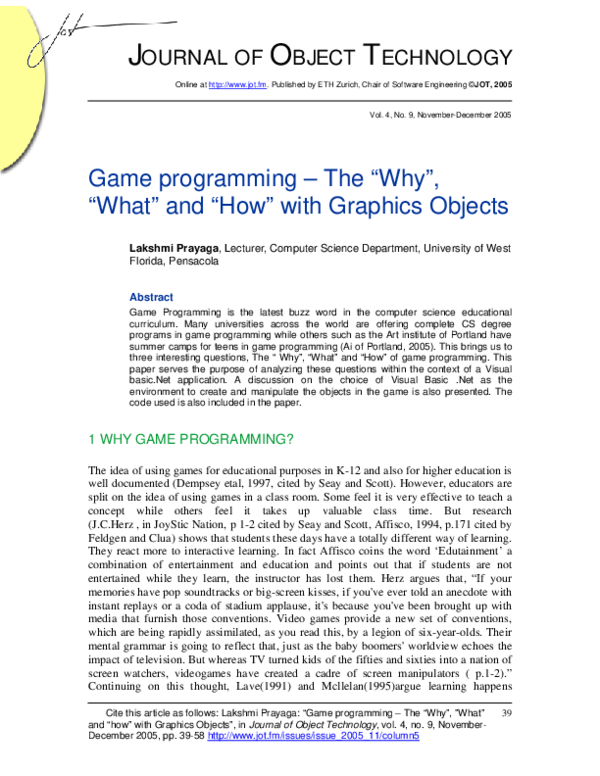 (PDF) Game programming — The ‘Why’, ‘What’ and ‘How’ with Graphics Objects