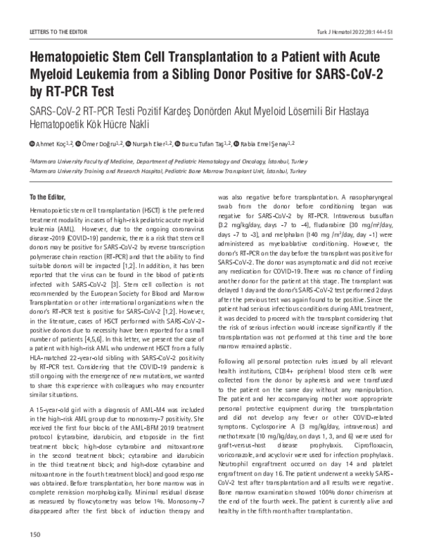 (PDF) Hematopoietic Stem Cell Transplantation to a Patient with Acute ...