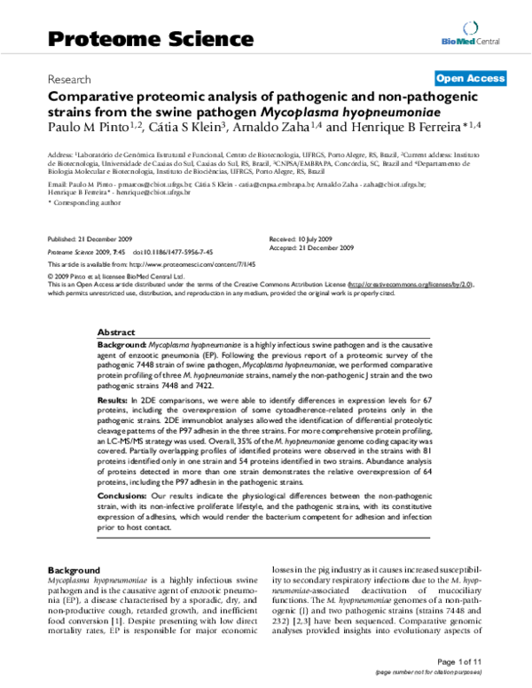 (PDF) Comparative proteomic analysis of pathogenic and non-pathogenic ...
