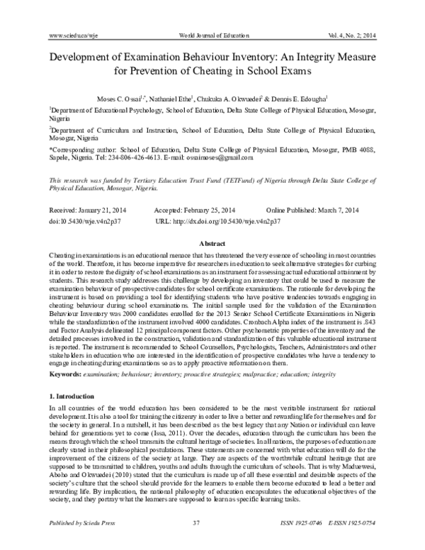 (PDF) for Prevention of Cheating in School Exams