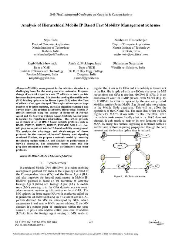 (PDF) Analysis of Hierarchical Mobile IP Based Fast Mobility Management ...
