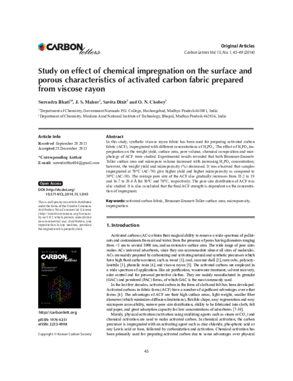 (PDF) Study on effect of chemical impregnation on the surface and porous characteristics of