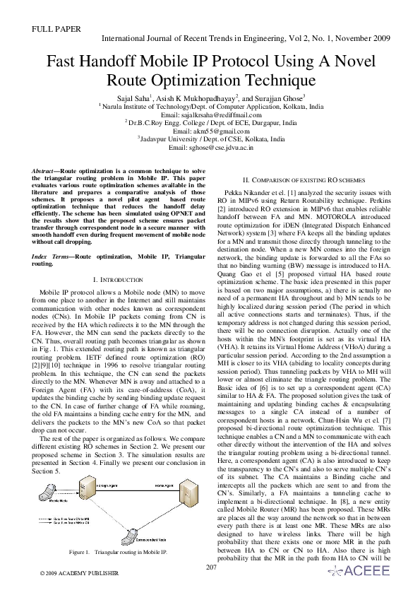 (PDF) Fast Handoff Mobile IP Protocol Using A Novel Route Optimization ...