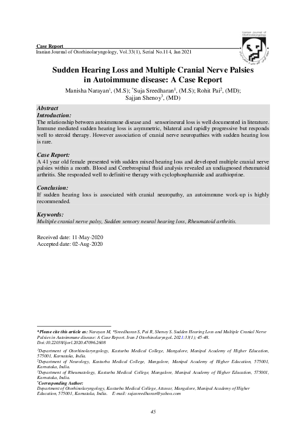 (PDF) Sudden Hearing Loss and Multiple Cranial Nerve Palsies in ...