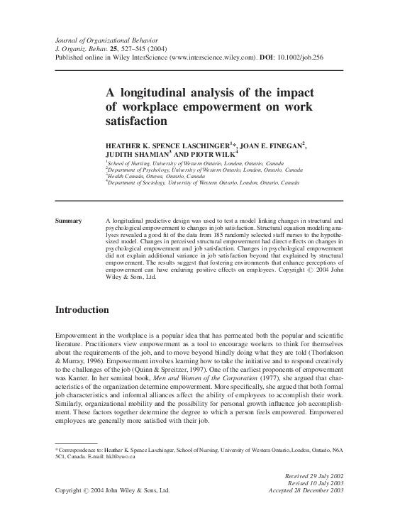 (PDF) A longitudinal analysis of the impact of workplace empowerment on ...