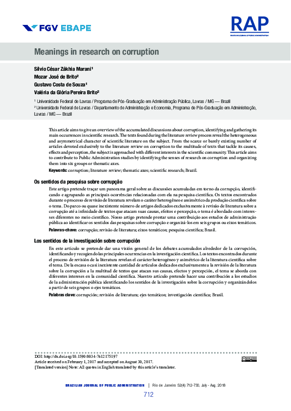 Meanings in research on corruption