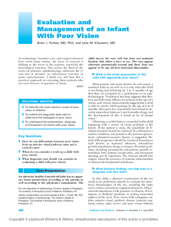 (PDF) Evaluation and management of an infant with poor vision
