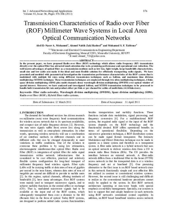 (PDF) Transmission Characteristics of Radio over Fiber (ROF) Millimeter ...