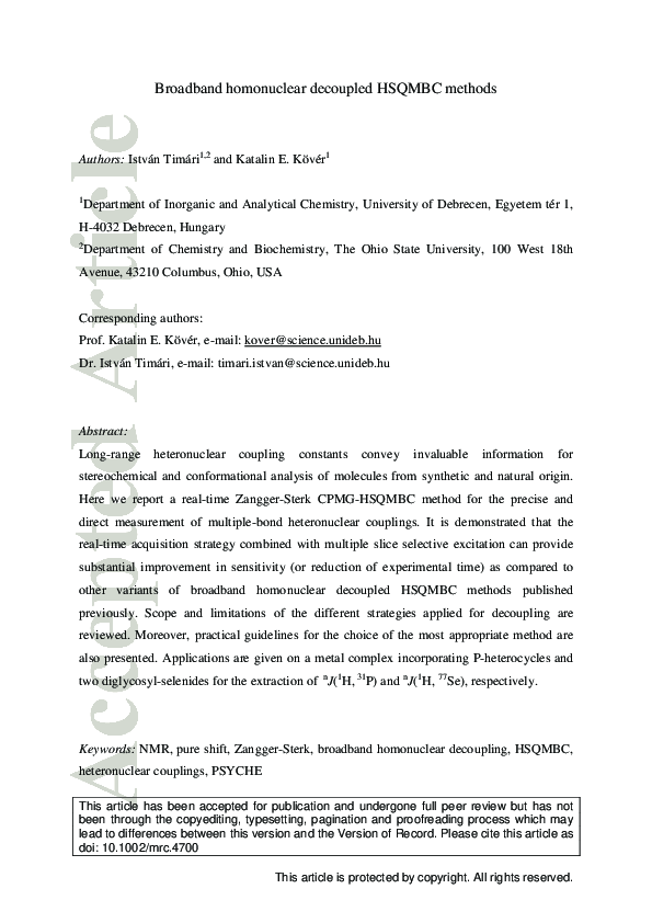 (PDF) Broadband homonuclear decoupled HSQMBC methods
