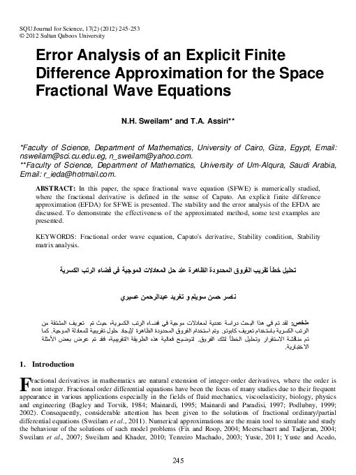 (PDF) Error Analysis of An Explicit Finite Difference Approximation for ...