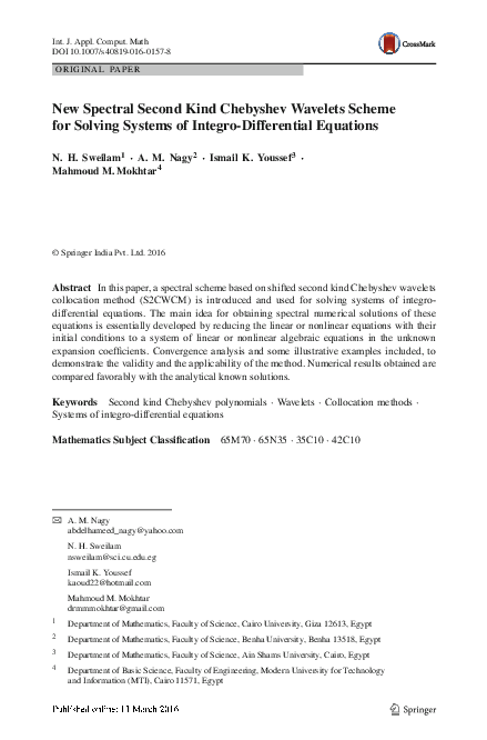 (PDF) New Spectral Second Kind Chebyshev Wavelets Scheme for Solving ...