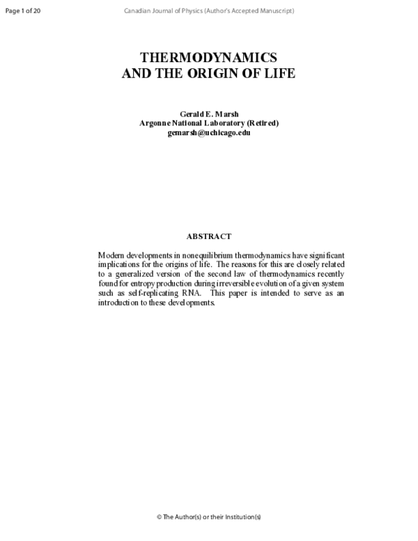 (PDF) Thermodynamics and the origin of life