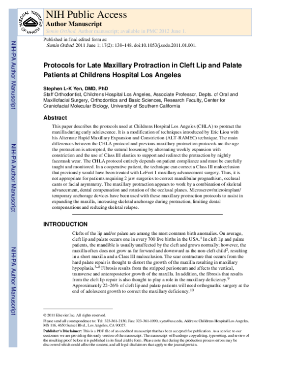 (PDF) Protocols for Late Maxillary Protraction in Cleft Lip and Palate ...