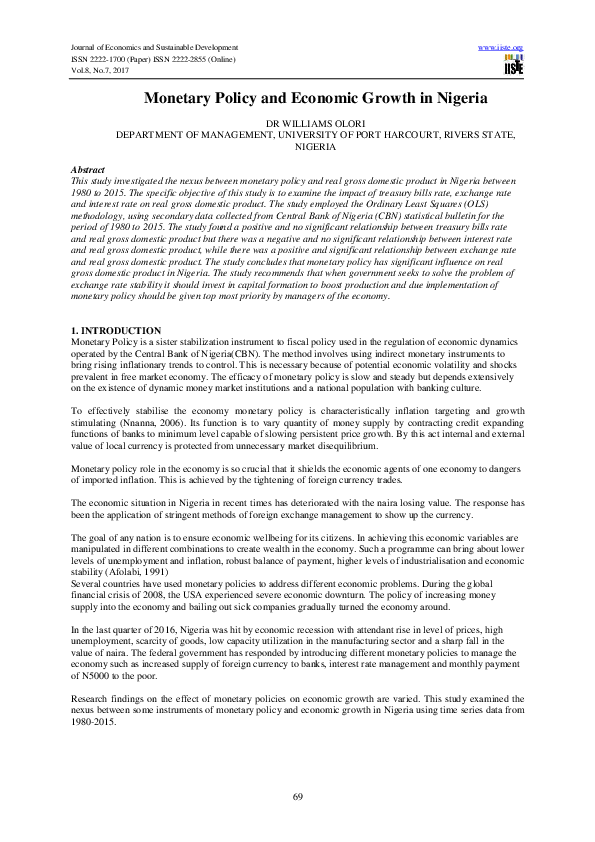 (PDF) Monetary Policy And Economic Growth In Nigeria: Evidence From Nigeria