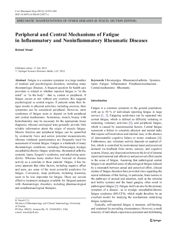 (PDF) Peripheral and Central Mechanisms of Fatigue in Inflammatory and ...