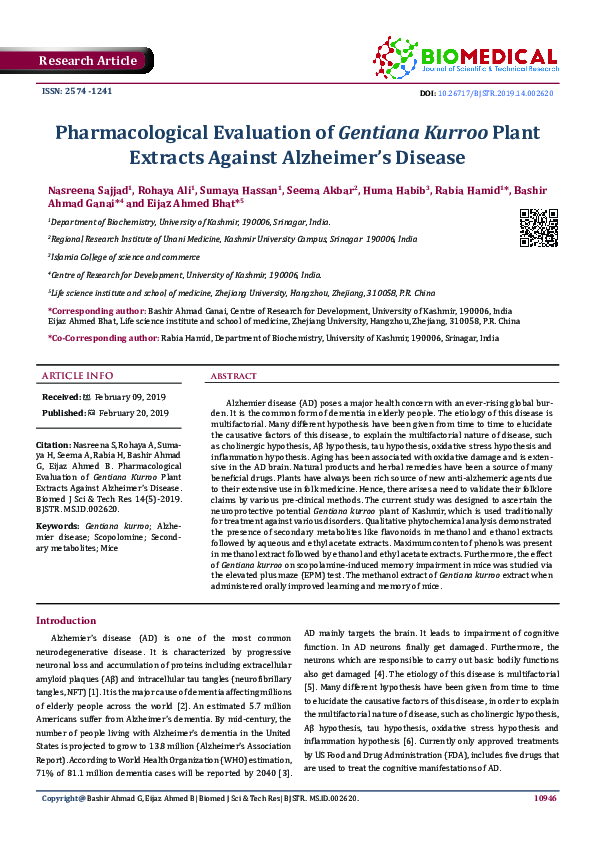(PDF) Pharmacological Evaluation of Gentiana Kurroo Plant Extracts ...