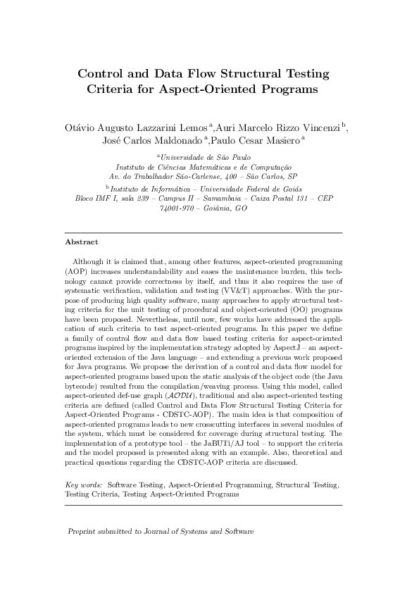 (PDF) Control and data flow structural testing criteria for aspect ...