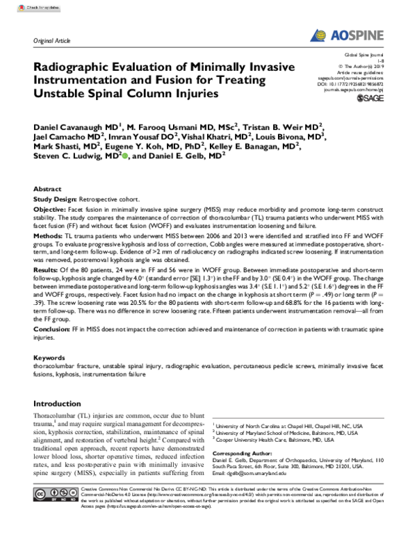 (PDF) Radiographic Evaluation of Minimally Invasive Instrumentation and ...