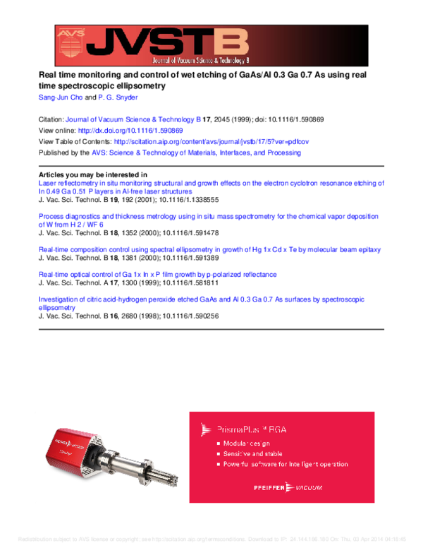 (PDF) Real time monitoring and control of wet etching of GaAs/Al[sub 0. ...