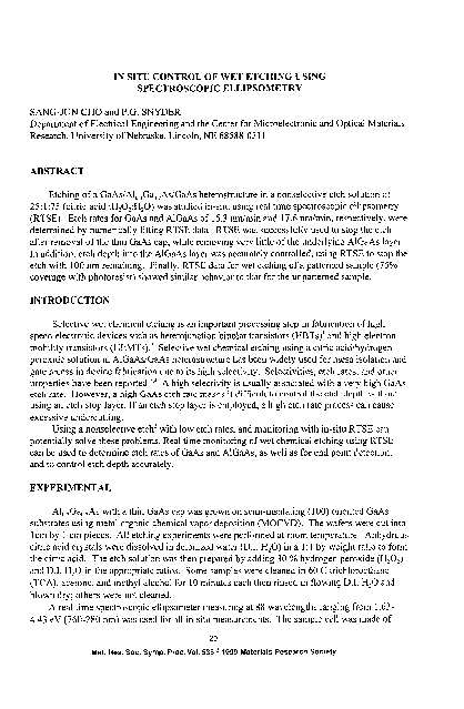 (PDF) In Situ Control of Wet Etching Using Spectroscopic Ellipsometry
