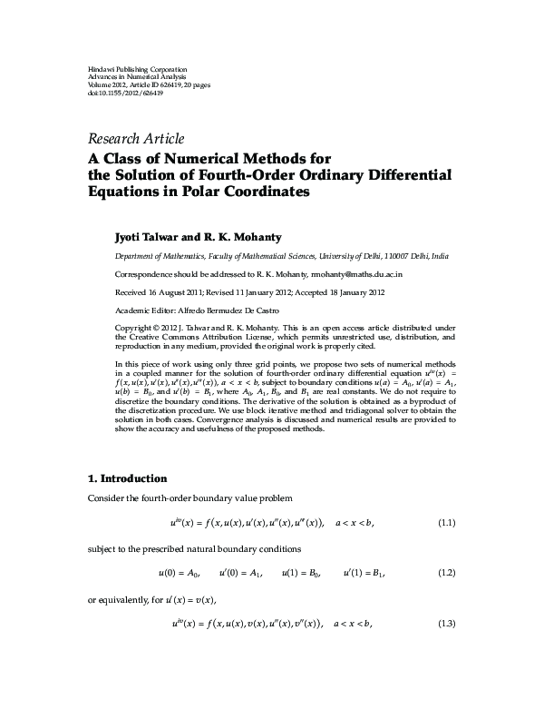 (PDF) A Class of Numerical Methods for the Solution of Fourth-Order ...