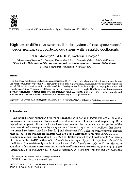 (PDF) High order difference schemes for the system of two space second ...