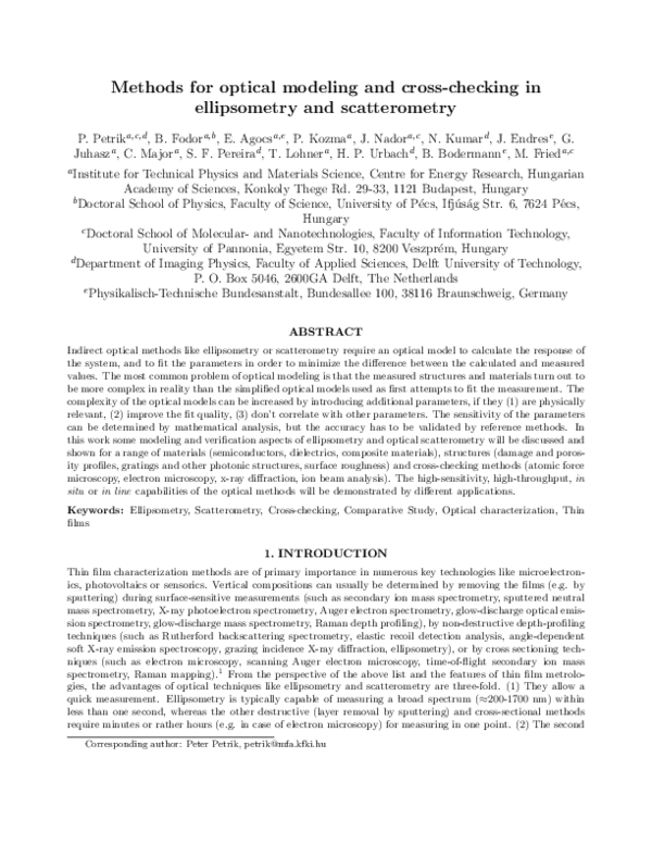 (PDF) Methods for optical modeling and cross-checking in ellipsometry ...