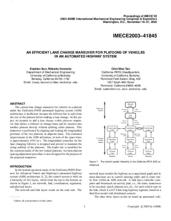 (PDF) An Efficient Lane Change Maneuver for Platoons of Vehicles in an ...
