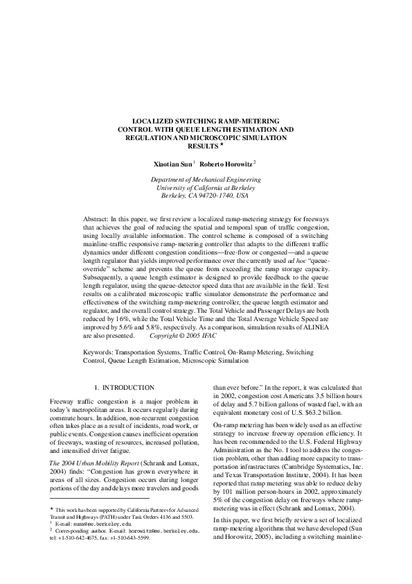 (PDF) A localized switching ramp-metering controller with a queue ...