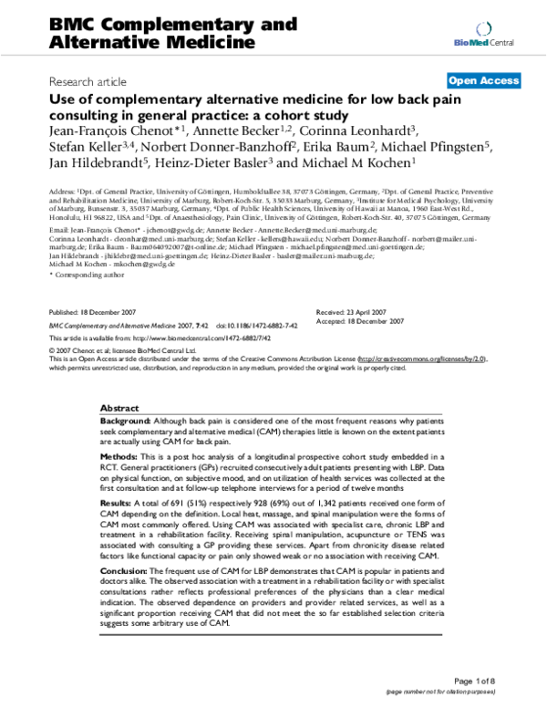 (PDF) Use of complementary alternative medicine for low back pain ...