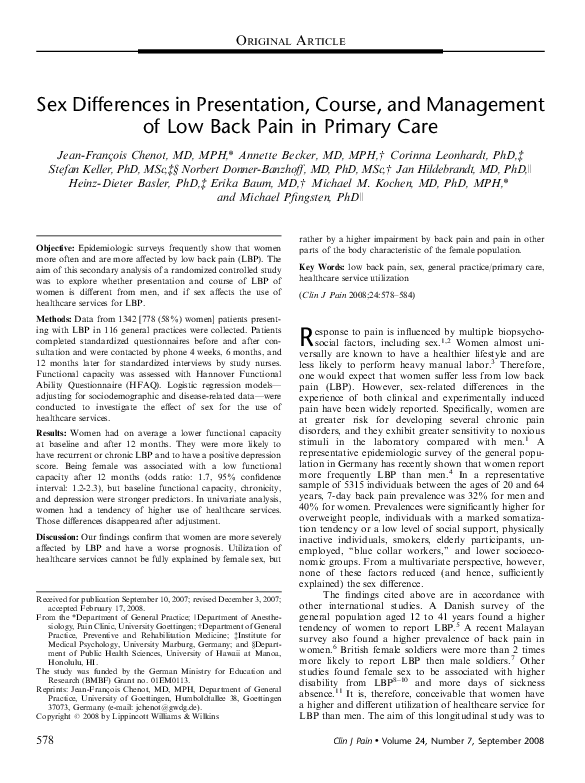 (PDF) Sex Differences in Presentation, Course, and Management of Low ...