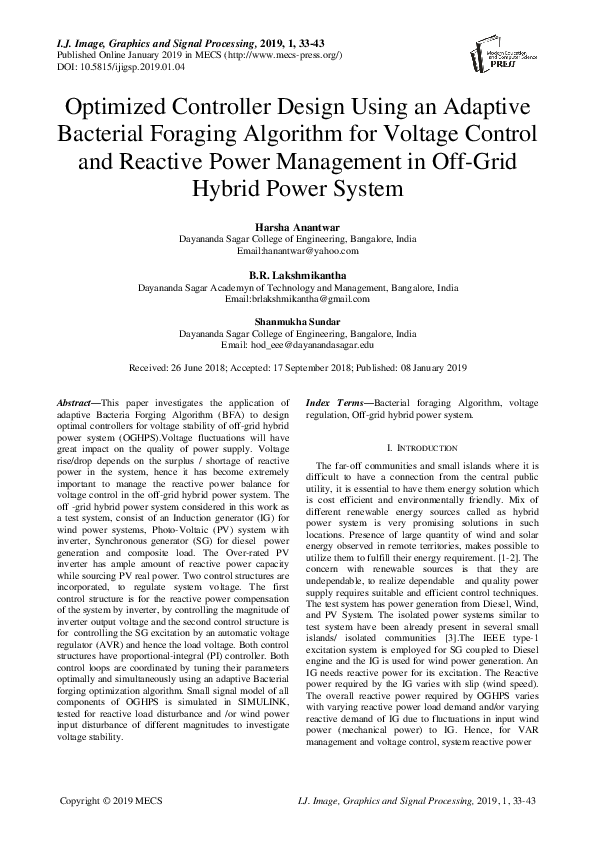 (PDF) Optimized Controller Design Using an Adaptive Bacterial Foraging ...