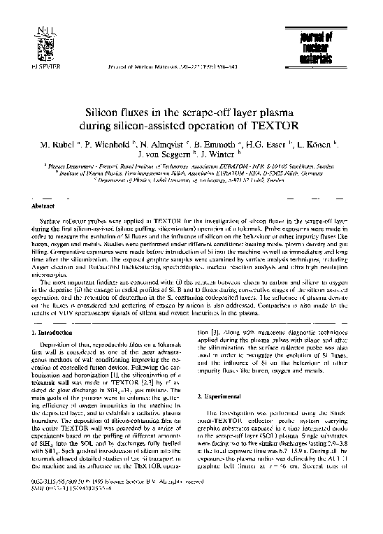 (PDF) Silicon fluxes in the scrape-off layer plasma during silicon ...