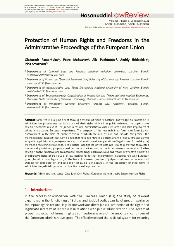 (PDF) Protection of Human Rights and Freedoms in the Administrative ...